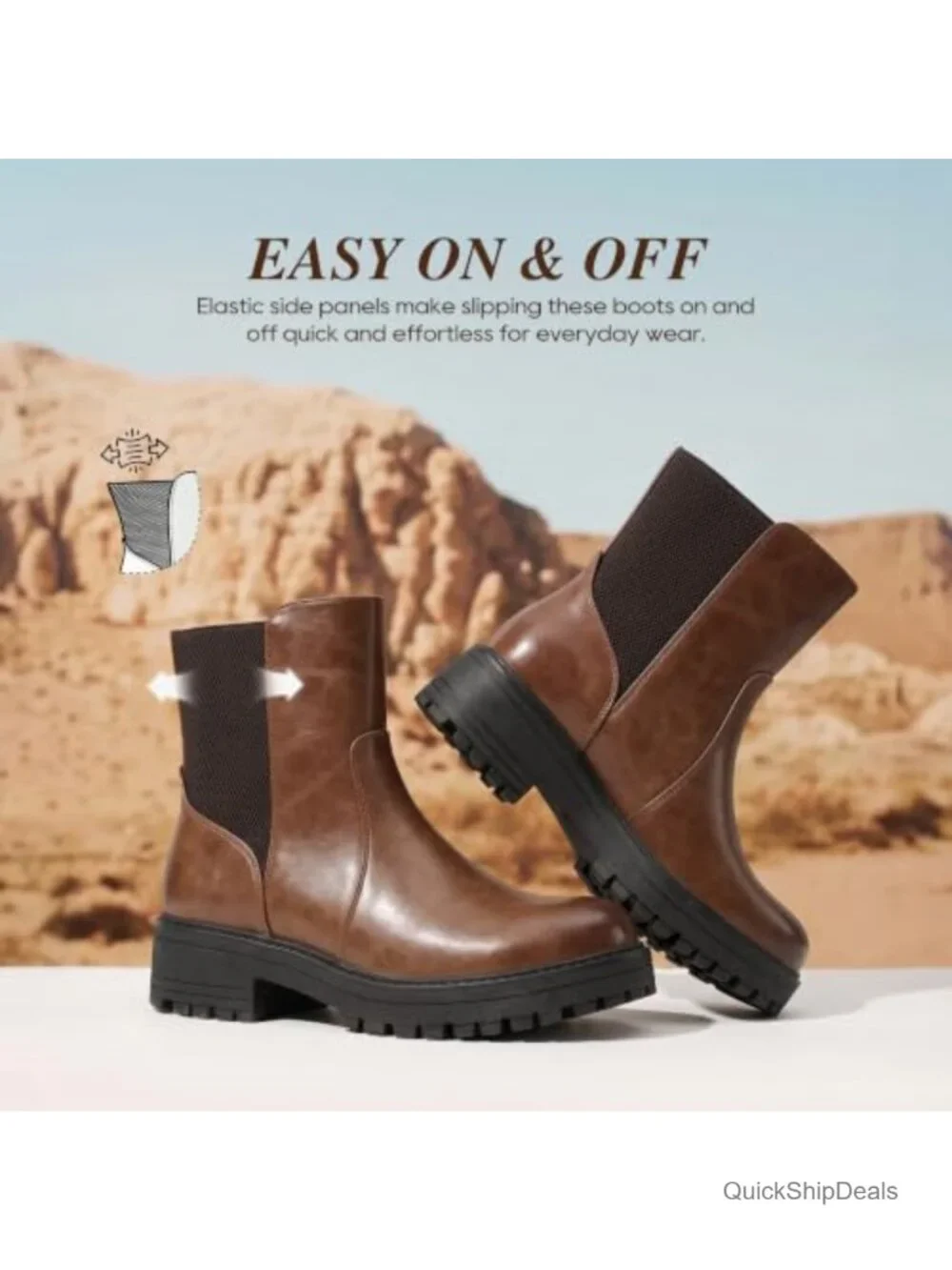 Faux Leather Platform Chelsea Ankle Boots Slip-On Lug Sole Chunky Heel